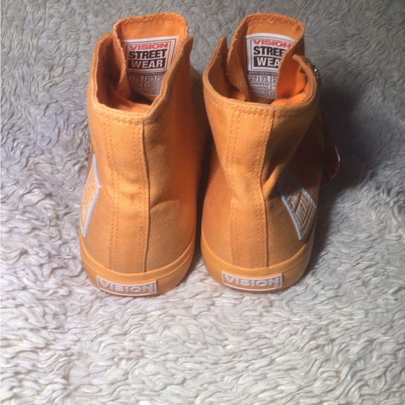 New Old Stock! NOS VISION STREET WEAR NEON ORANGE CANVAS HI-TOP SHOES Mens 8.5 - Picture 5 of 8
